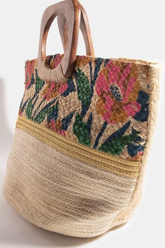 Barbados Floral Jute Tote Bag