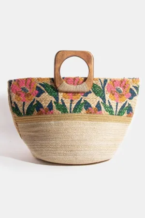 Barbados Floral Jute Tote Bag