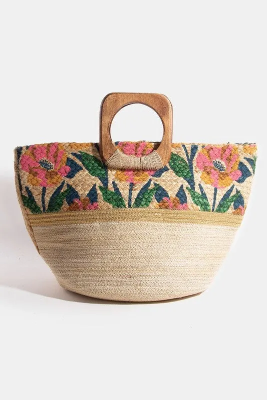 Barbados Floral Jute Tote Bag