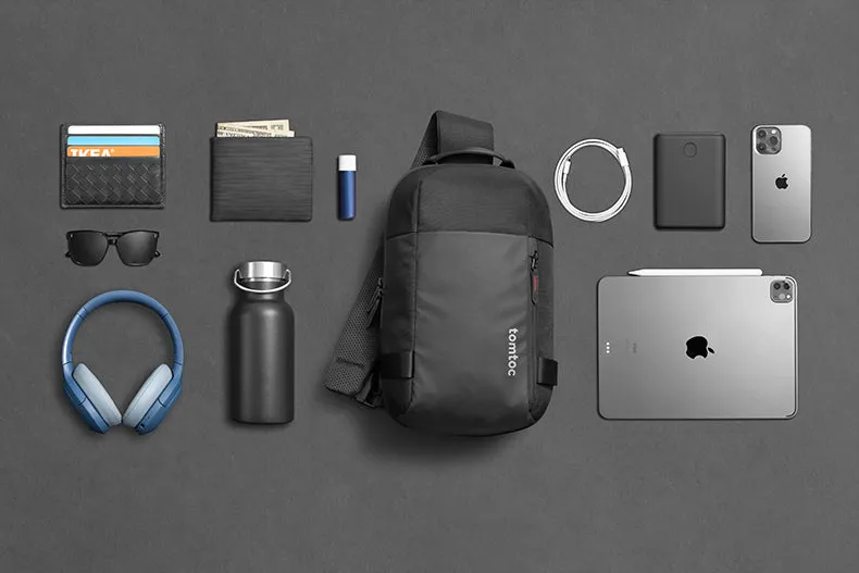 Black 14???? Laptop Large Sling Bag For Big Men 9L Sports Large Sling Bag For Men