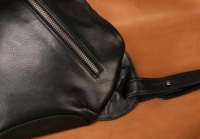 Black Leather Mens Chest Bag Sling Bag Sling Shoulder Bag Sling Backpack for men