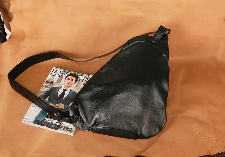Black Leather Mens Chest Bag Sling Bag Sling Shoulder Bag Sling Backpack for men