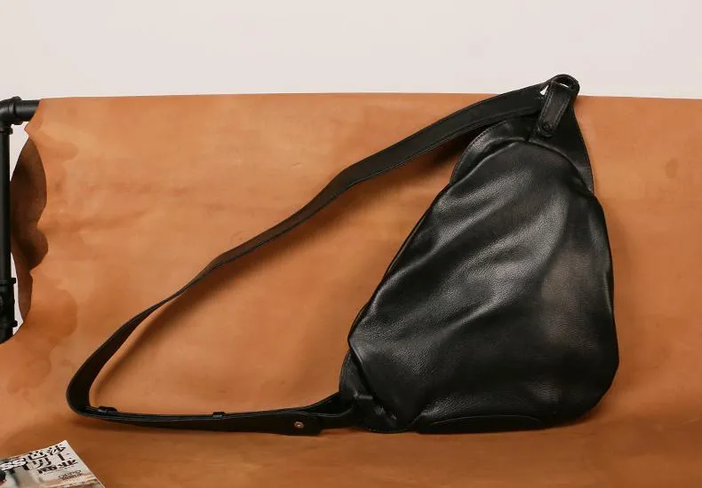 Black Leather Mens Chest Bag Sling Bag Sling Shoulder Bag Sling Backpack for men