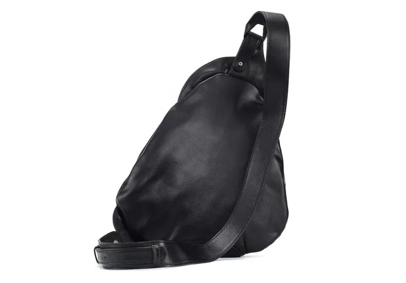 Black Leather Mens Chest Bag Sling Bag Sling Shoulder Bag Sling Backpack for men