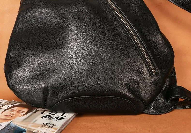 Black Leather Mens Chest Bag Sling Bag Sling Shoulder Bag Sling Backpack for men