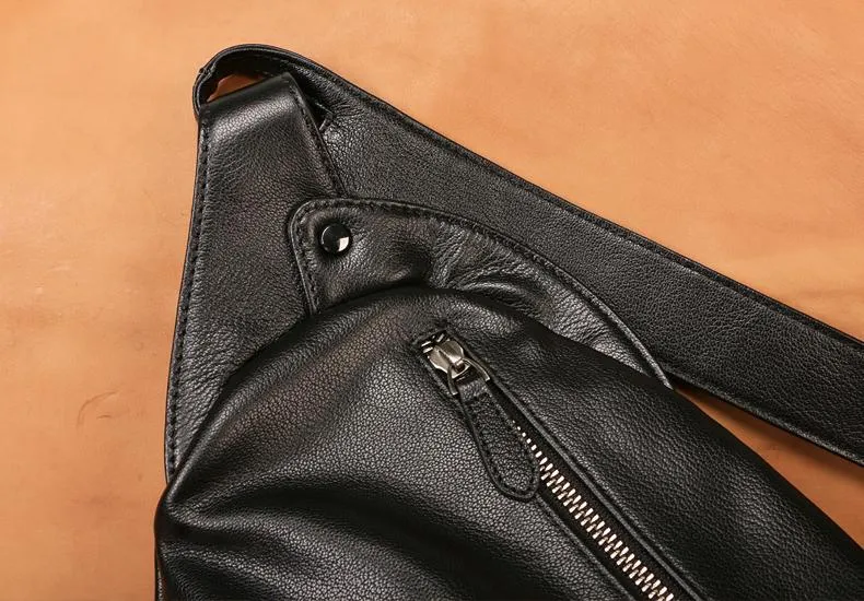 Black Leather Mens Chest Bag Sling Bag Sling Shoulder Bag Sling Backpack for men