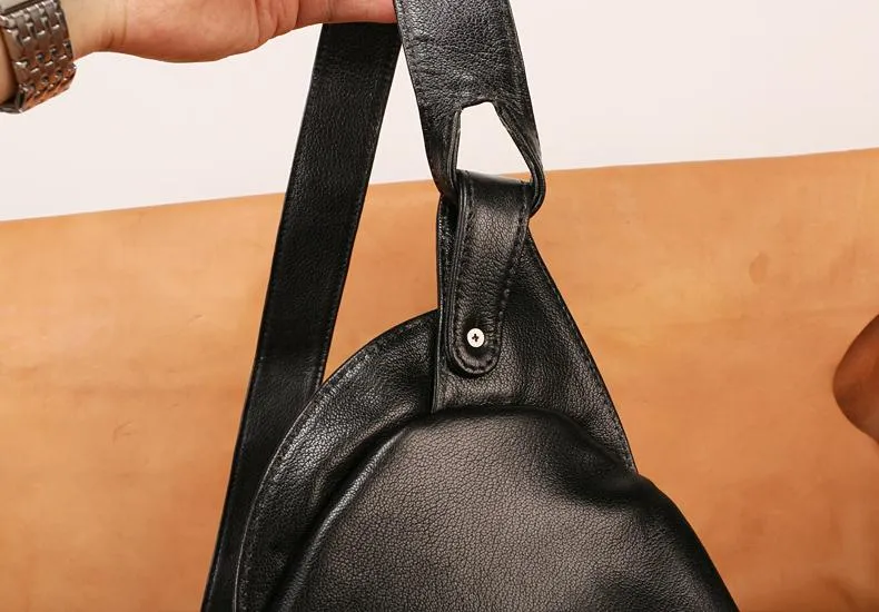 Black Leather Mens Chest Bag Sling Bag Sling Shoulder Bag Sling Backpack for men