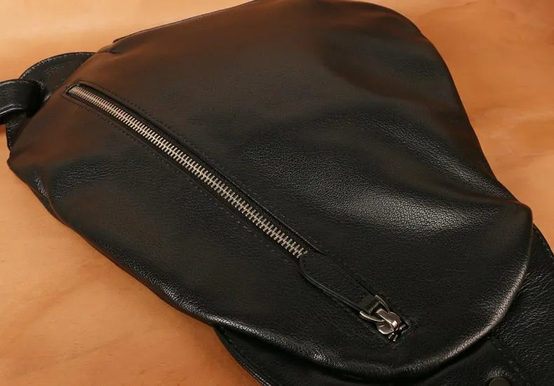 Black Leather Mens Chest Bag Sling Bag Sling Shoulder Bag Sling Backpack for men