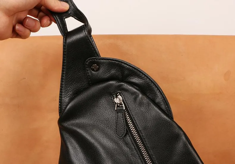 Black Leather Mens Chest Bag Sling Bag Sling Shoulder Bag Sling Backpack for men