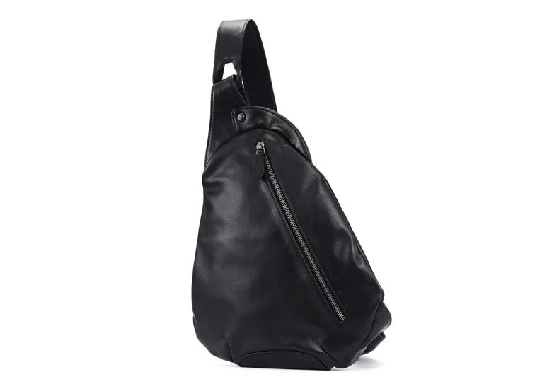 Black Leather Mens Chest Bag Sling Bag Sling Shoulder Bag Sling Backpack for men