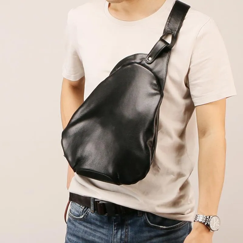 Black Leather Mens Chest Bag Sling Bag Sling Shoulder Bag Sling Backpack for men