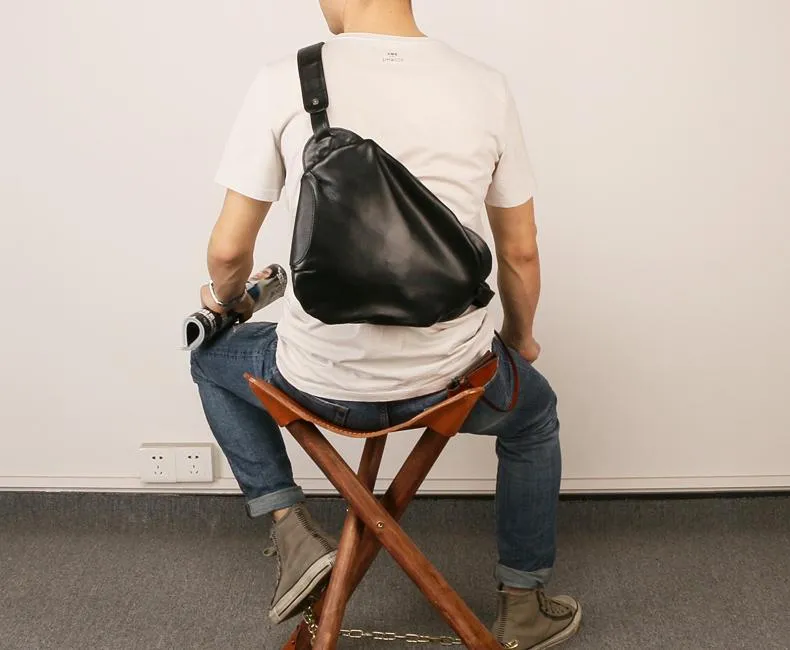 Black Leather Mens Chest Bag Sling Bag Sling Shoulder Bag Sling Backpack for men
