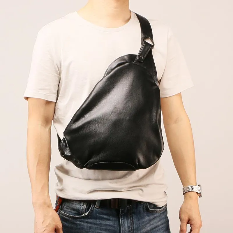 Black Leather Mens Chest Bag Sling Bag Sling Shoulder Bag Sling Backpack for men