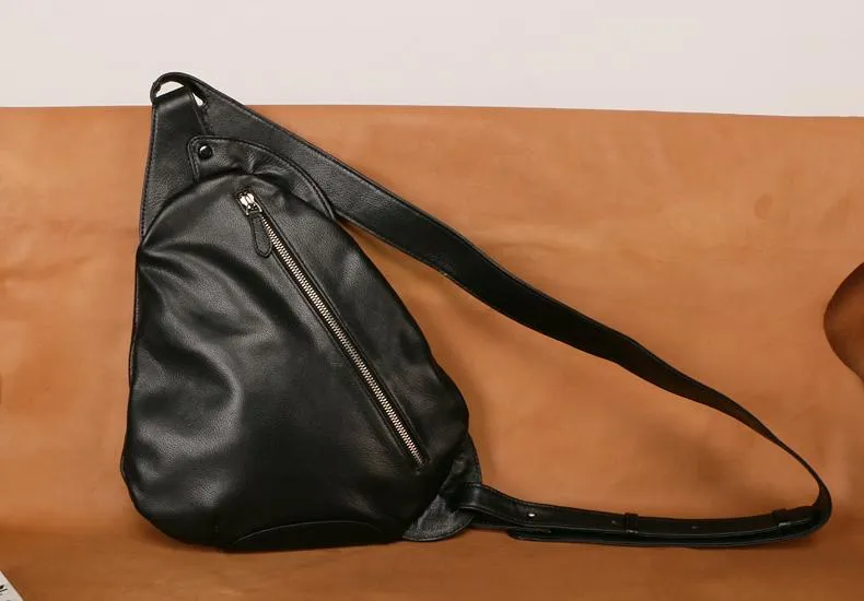 Black Leather Mens Chest Bag Sling Bag Sling Shoulder Bag Sling Backpack for men