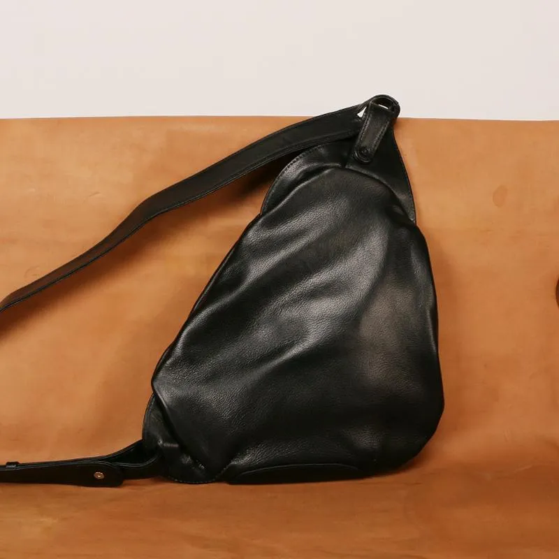 Black Leather Mens Chest Bag Sling Bag Sling Shoulder Bag Sling Backpack for men
