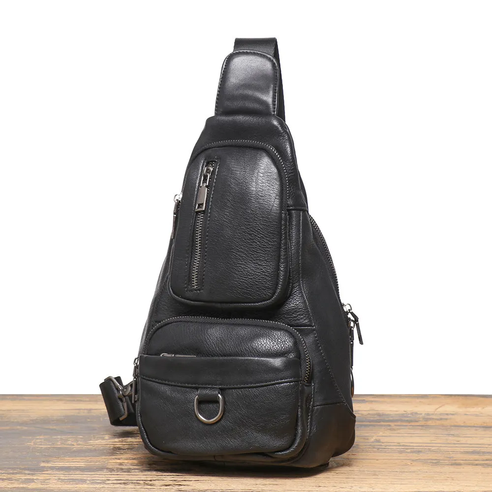 Black Leather Sling Bag For Men Leather Sling Pack Black Mens Sling Pack