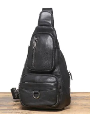 Black Leather Sling Bag For Men Leather Sling Pack Black Mens Sling Pack