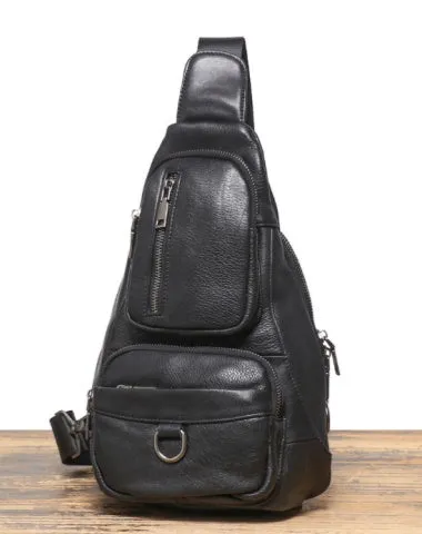 Black Leather Sling Bag For Men Leather Sling Pack Black Mens Sling Pack