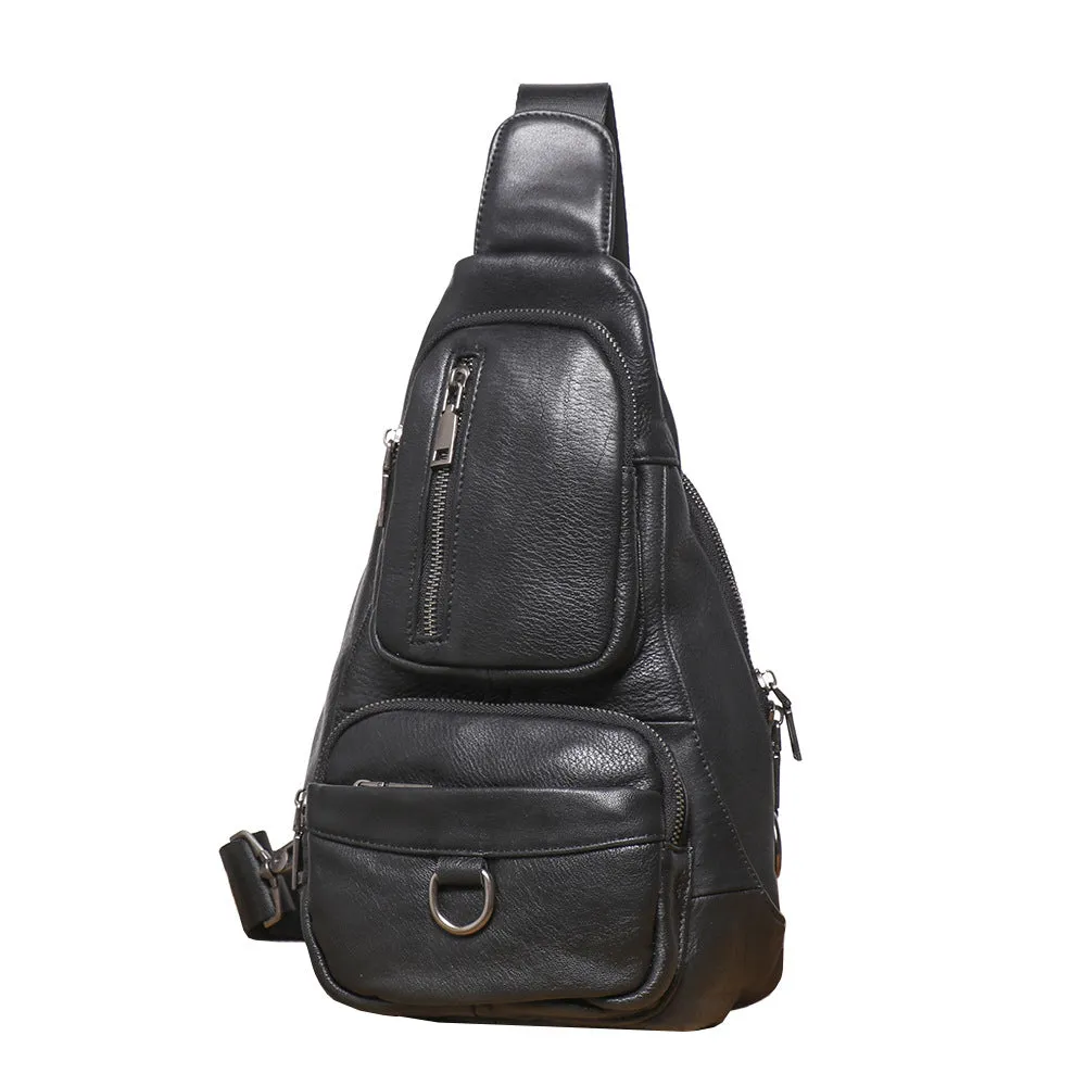 Black Leather Sling Bag For Men Leather Sling Pack Black Mens Sling Pack