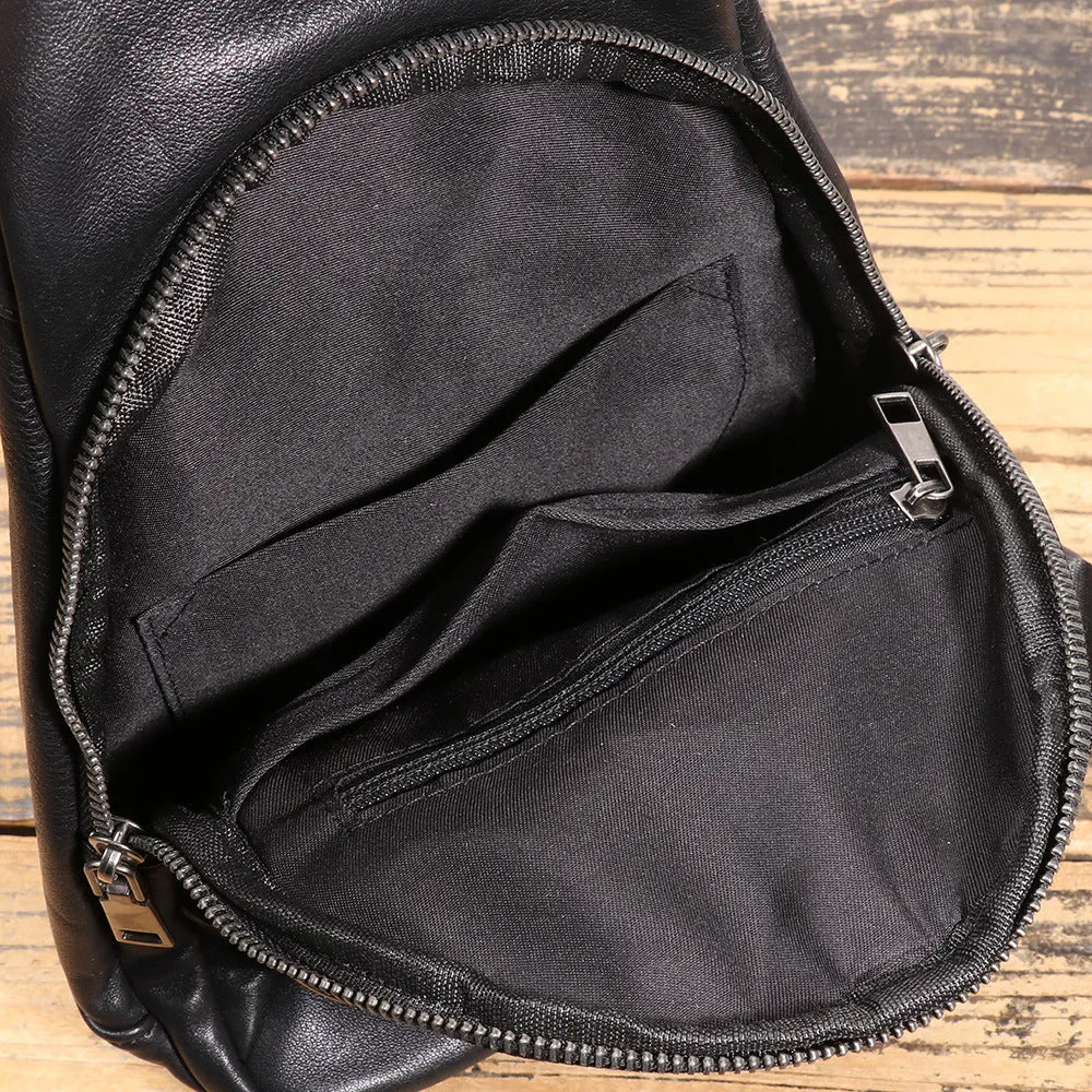 Black Leather Sling Bag For Men Leather Sling Pack Black Mens Sling Pack