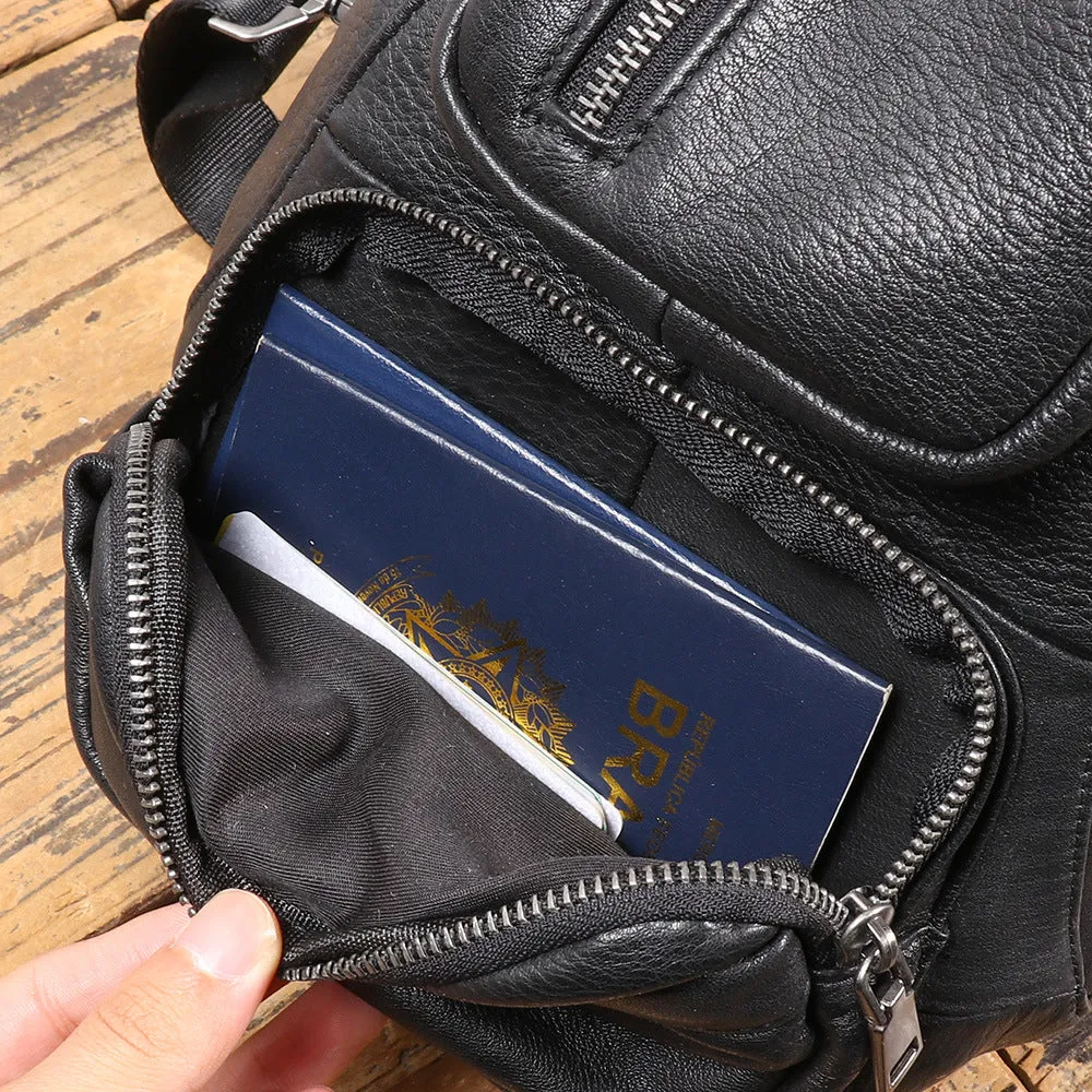 Black Leather Sling Bag For Men Leather Sling Pack Black Mens Sling Pack