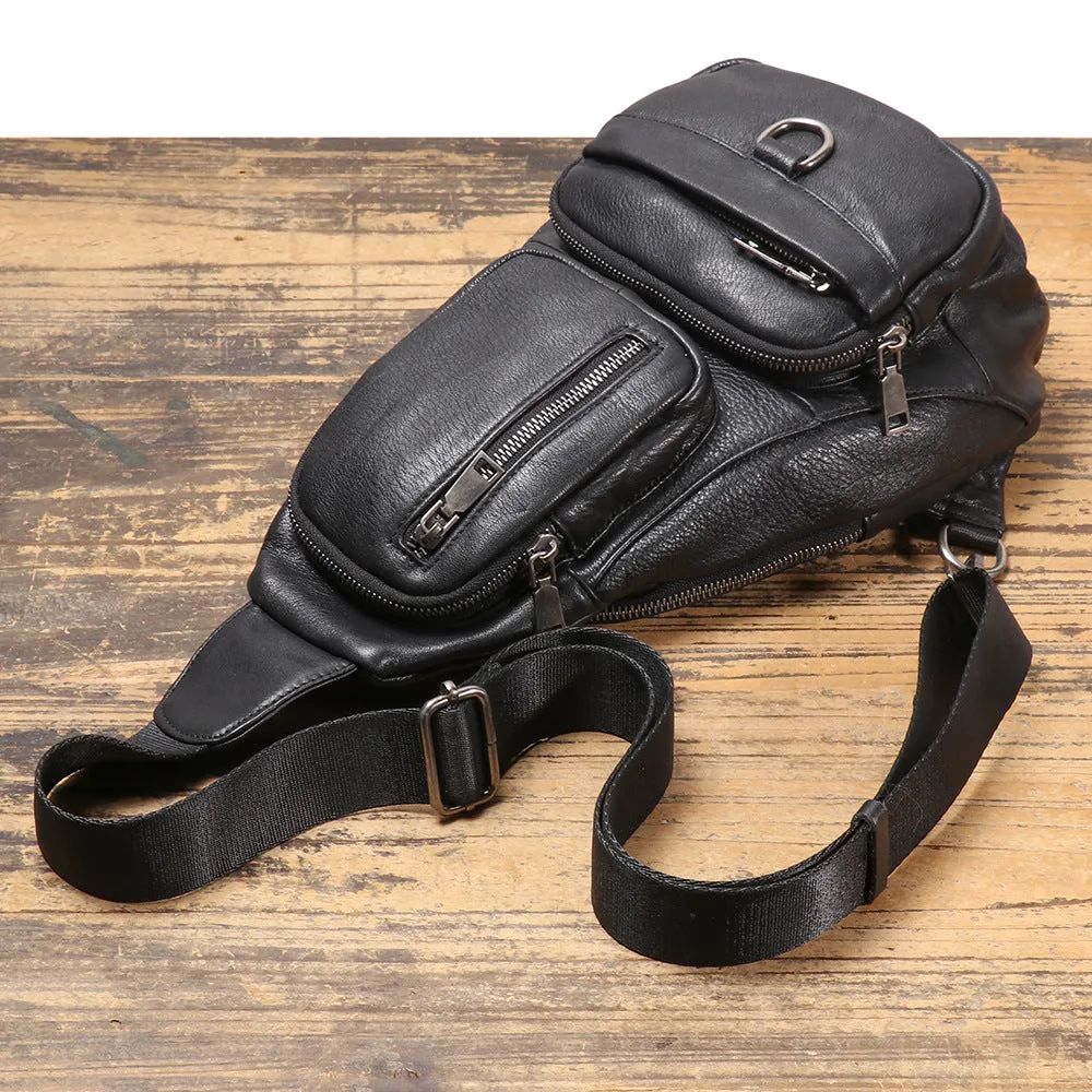 Black Leather Sling Bag For Men Leather Sling Pack Black Mens Sling Pack