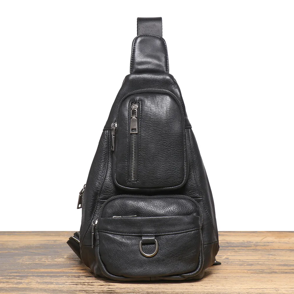 Black Leather Sling Bag For Men Leather Sling Pack Black Mens Sling Pack
