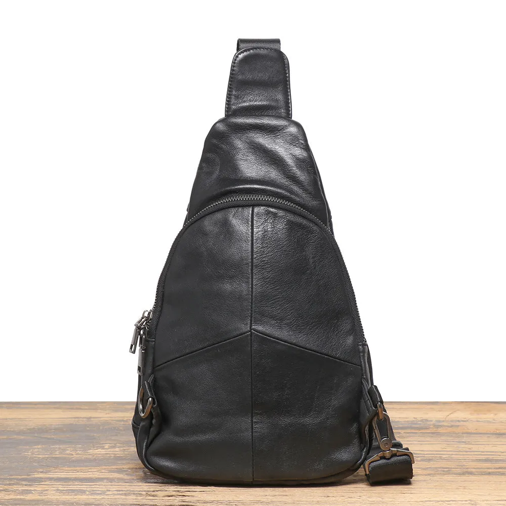 Black Leather Sling Bag For Men Leather Sling Pack Black Mens Sling Pack