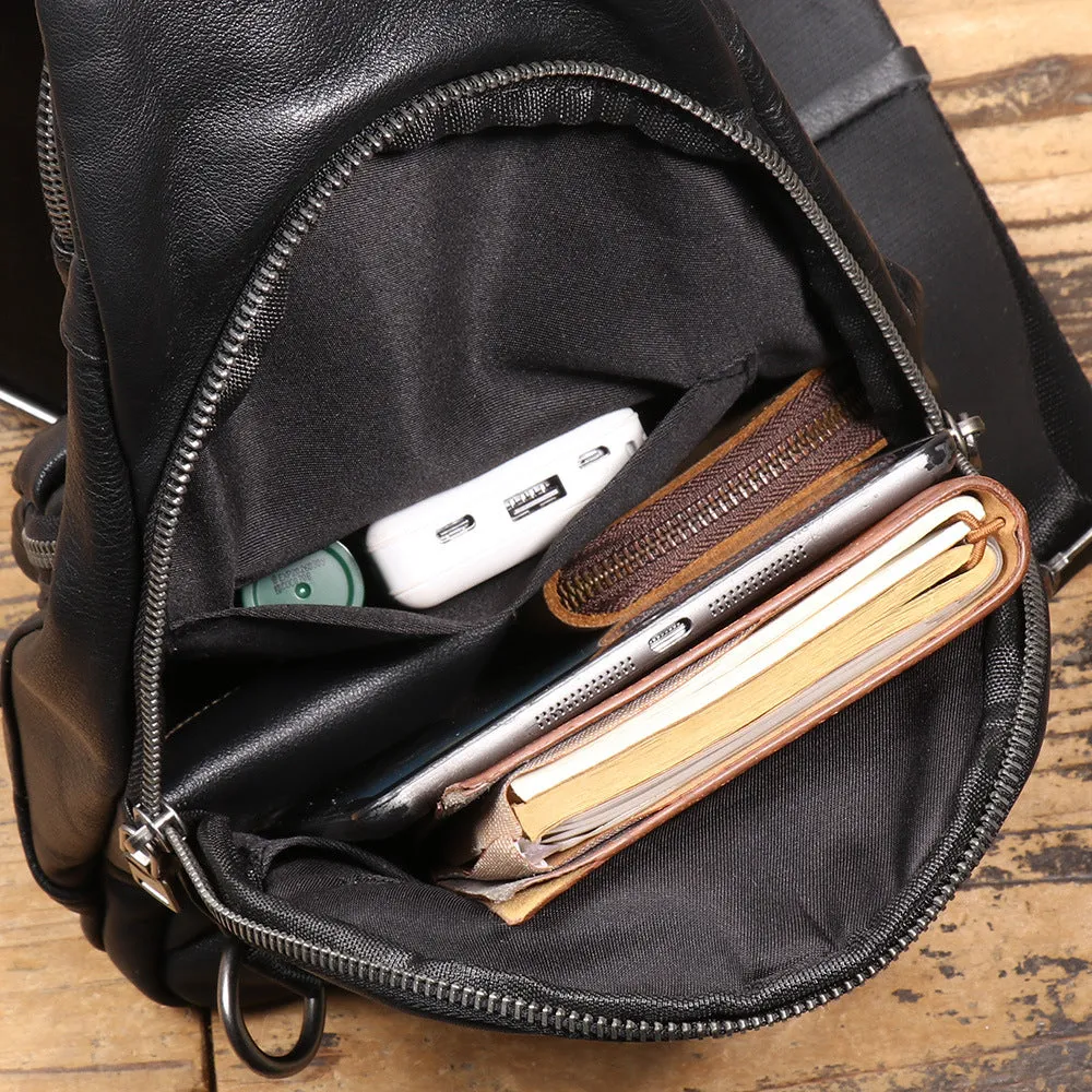 Black Leather Sling Bag For Men Leather Sling Pack Black Mens Sling Pack