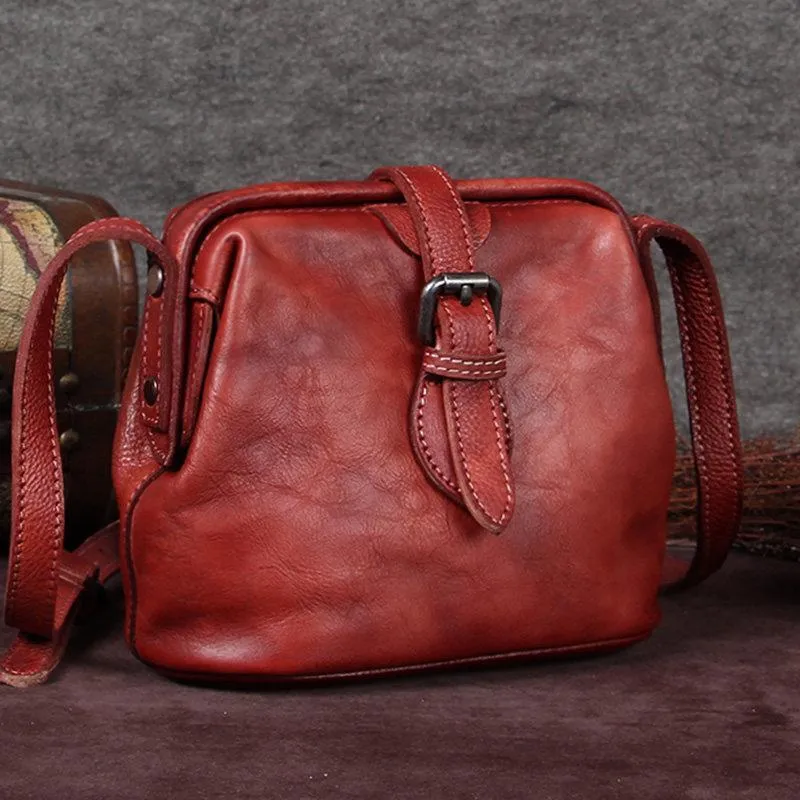 Blue Small Womens Leather Doctor Shoulder Bag Female Brown Doctor Bag Style Purse for Ladies