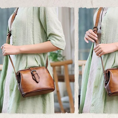 Blue Small Womens Leather Doctor Shoulder Bag Female Brown Doctor Bag Style Purse for Ladies