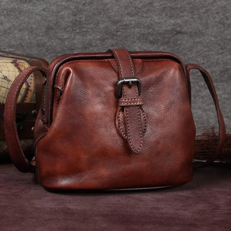 Blue Small Womens Leather Doctor Shoulder Bag Female Brown Doctor Bag Style Purse for Ladies