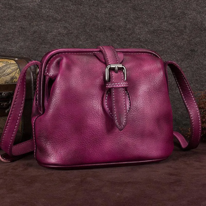Blue Small Womens Leather Doctor Shoulder Bag Female Brown Doctor Bag Style Purse for Ladies