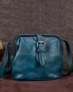 Blue Small Womens Leather Doctor Shoulder Bag Female Brown Doctor Bag Style Purse for Ladies