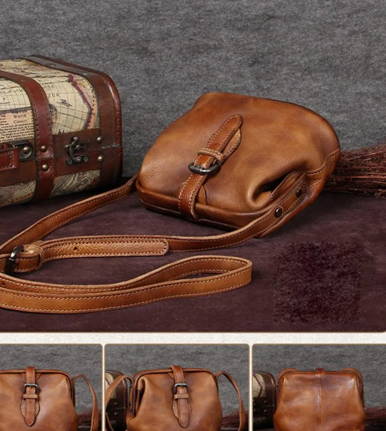 Blue Small Womens Leather Doctor Shoulder Bag Female Brown Doctor Bag Style Purse for Ladies