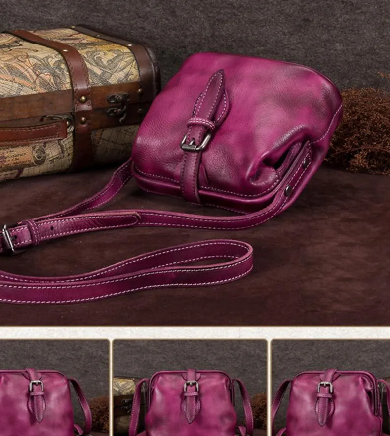 Blue Small Womens Leather Doctor Shoulder Bag Female Brown Doctor Bag Style Purse for Ladies