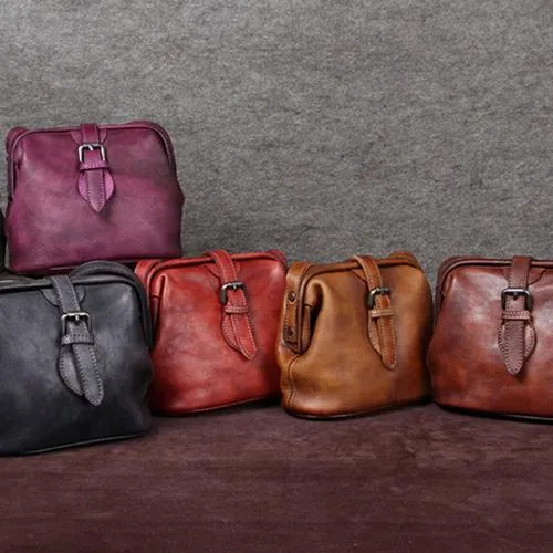 Blue Small Womens Leather Doctor Shoulder Bag Female Brown Doctor Bag Style Purse for Ladies
