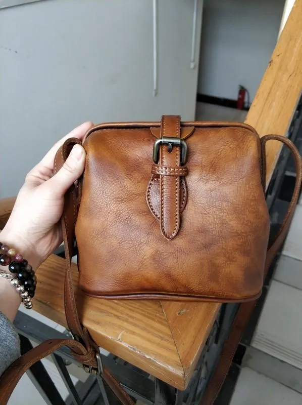 Blue Small Womens Leather Doctor Shoulder Bag Female Brown Doctor Bag Style Purse for Ladies