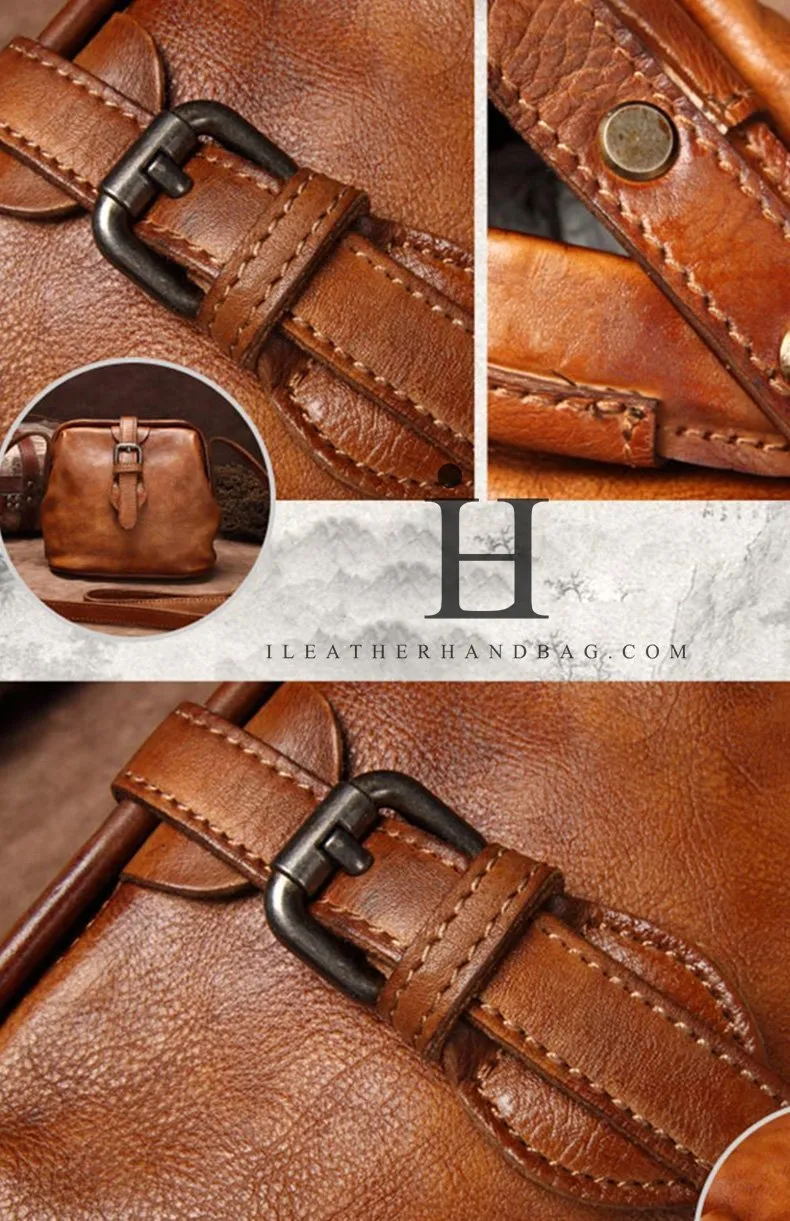 Blue Small Womens Leather Doctor Shoulder Bag Female Brown Doctor Bag Style Purse for Ladies
