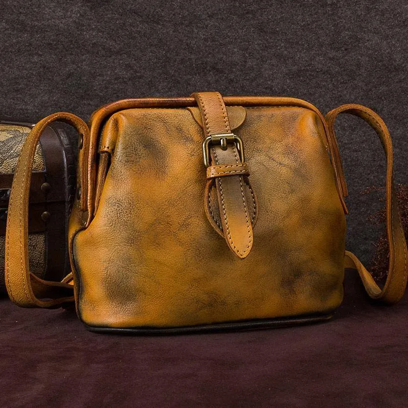 Blue Small Womens Leather Doctor Shoulder Bag Female Brown Doctor Bag Style Purse for Ladies