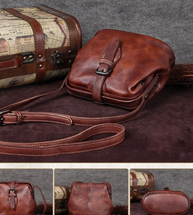 Blue Small Womens Leather Doctor Shoulder Bag Female Brown Doctor Bag Style Purse for Ladies