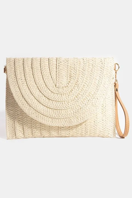 Braided Straw Woven Envelope Crossbody Clutch