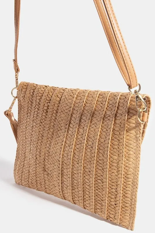 Braided Straw Woven Envelope Crossbody Clutch