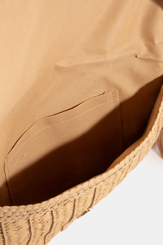 Braided Straw Woven Envelope Crossbody Clutch