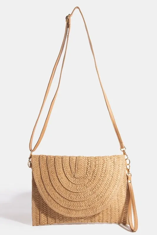 Braided Straw Woven Envelope Crossbody Clutch