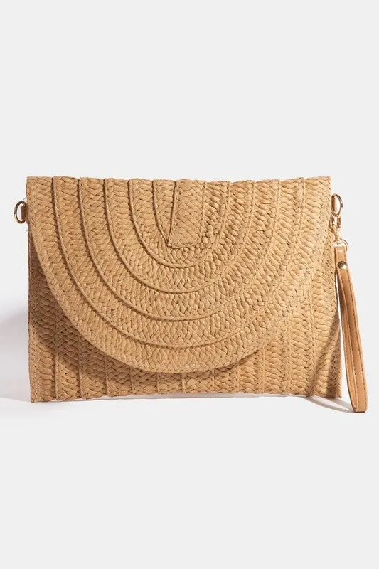 Braided Straw Woven Envelope Crossbody Clutch