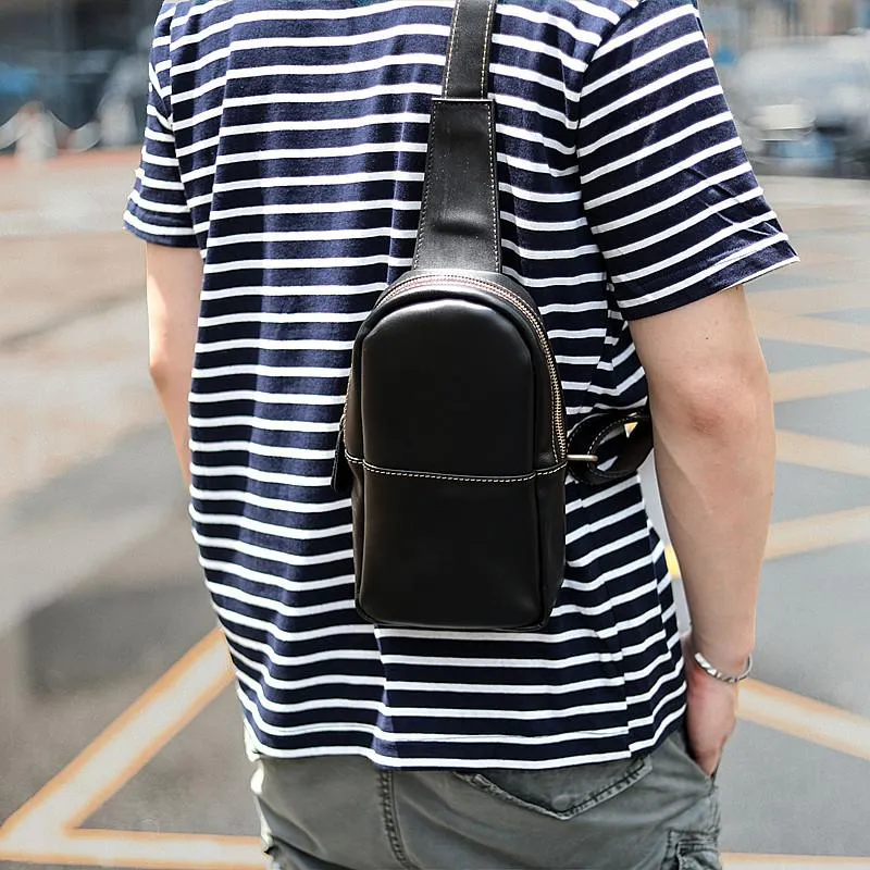 Brown Cool Leather Mens Sling Bag Chest Bag Brown Sling Pack For Men