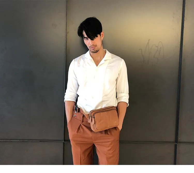 Brown Leather 8 inches Fanny Pack Hip Pack Mens Waist Bag Brown Chest Bag Bum Bag for Men