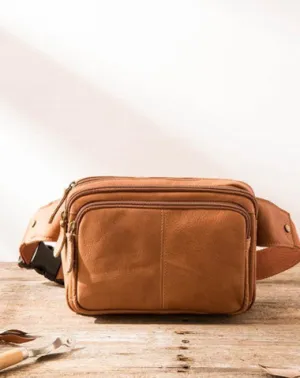 Brown Leather 8 inches Fanny Pack Hip Pack Mens Waist Bag Brown Chest Bag Bum Bag for Men
