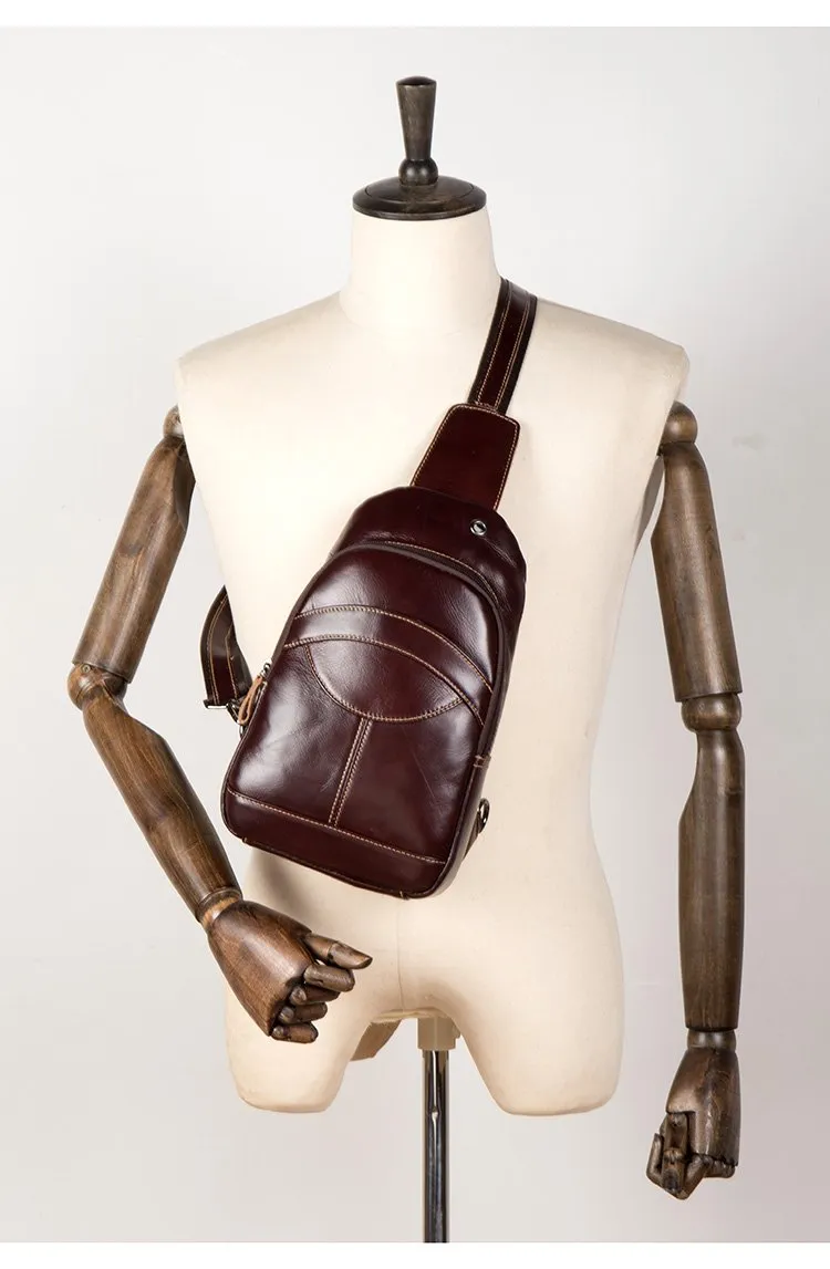 Brown Leather Mens Cool Sling Bags Yellow Brown Crossbody Packs Chest Bag for menest Bag for men